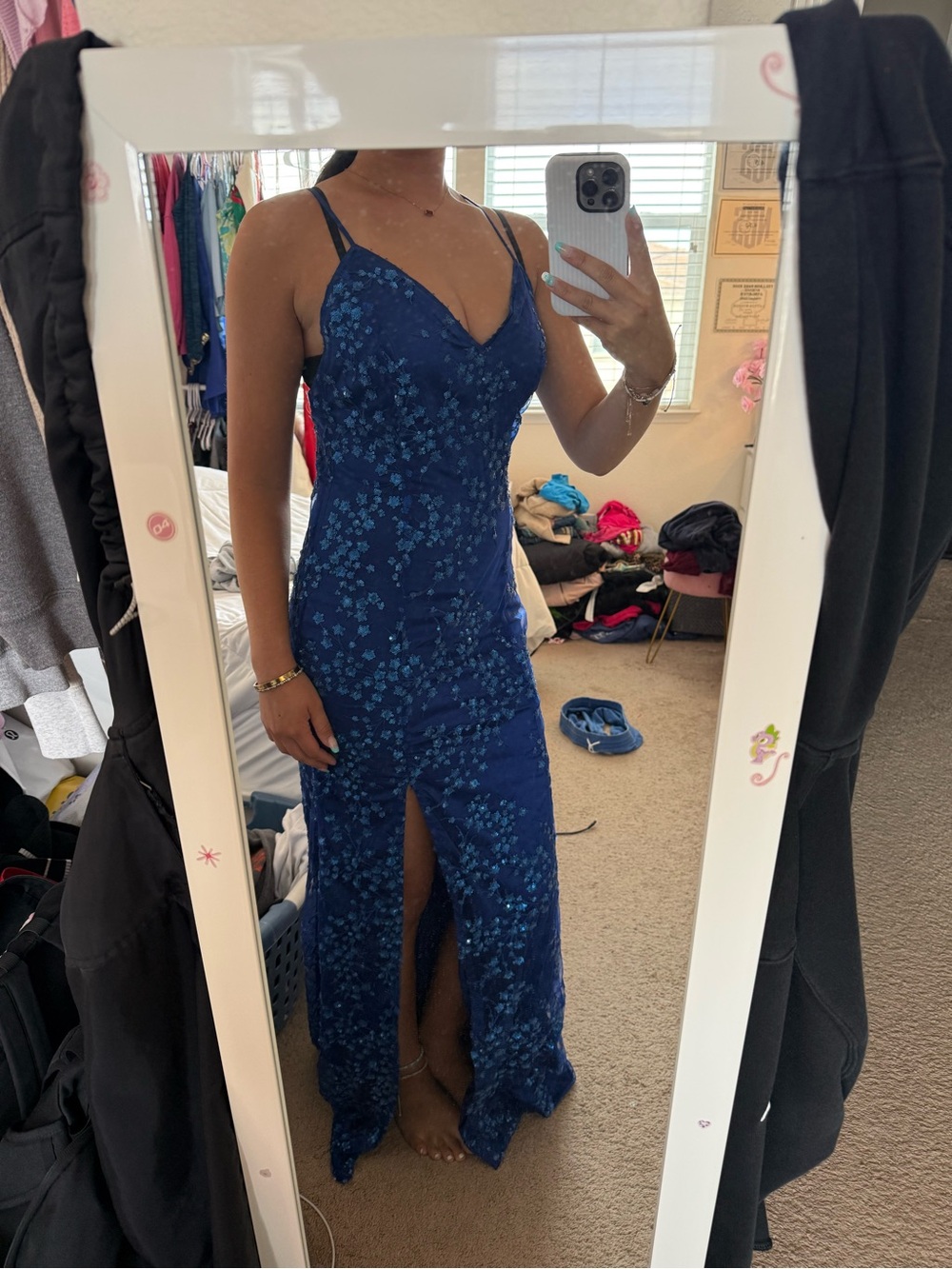 Lulu's Navy Blue Sequin Slip Prom/Event Dress